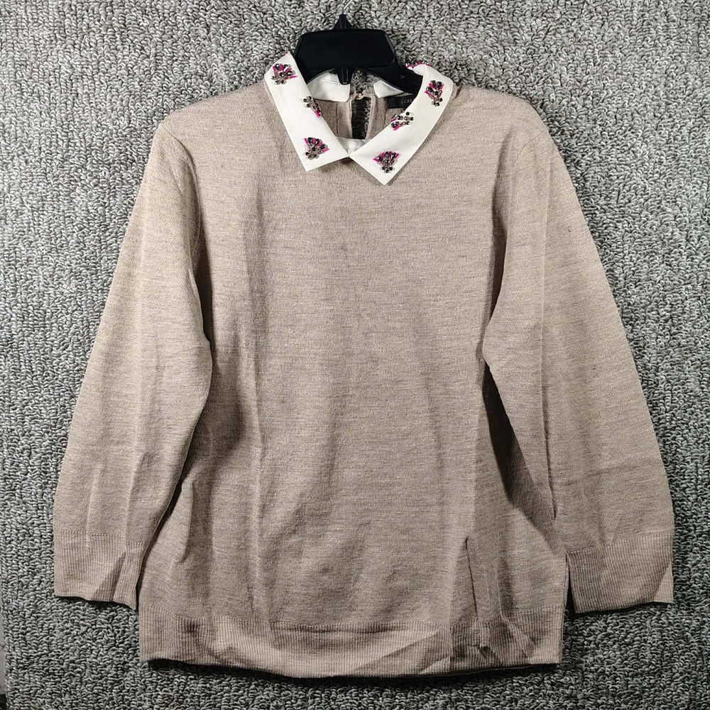 J. Crew Sweater Beige Embellished Detachable Collar Preppy Women XL